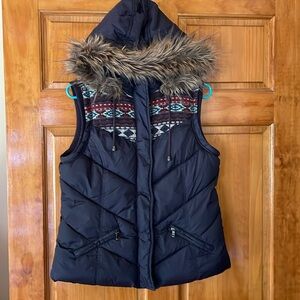 Hooded Winter Vest Size M by Forever Young, Faux Fur Hood Trim, Fluffy